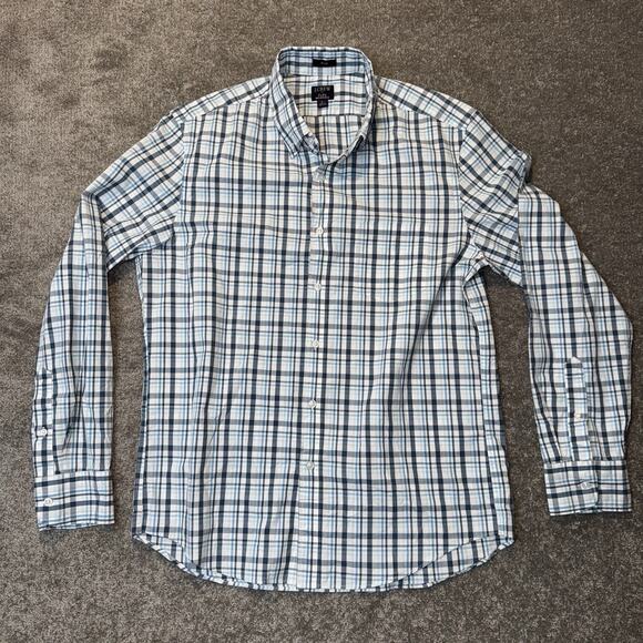J Crew Shirt Mens Large Blue Plaid Flex Washed Long Sleeve‎ Button Down Comfort - Picture 1 of 8